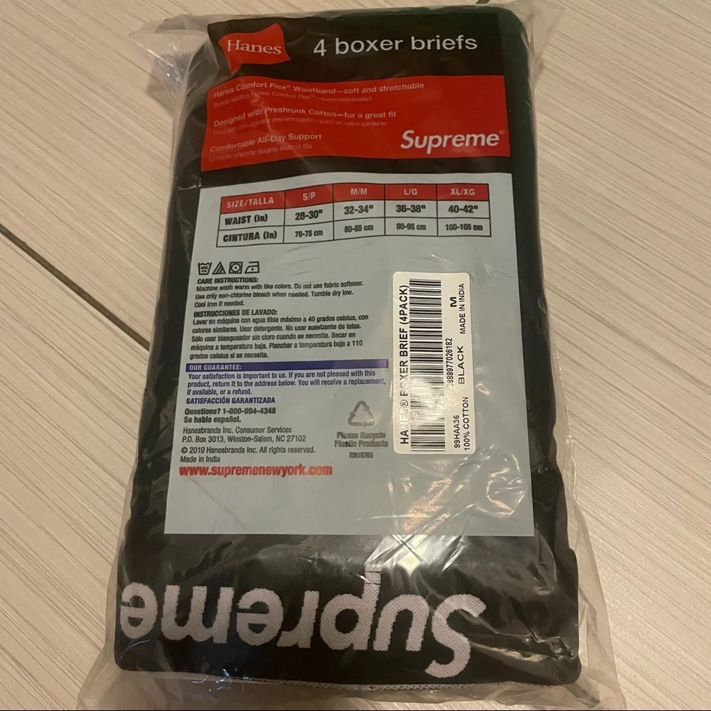 Supreme X Hanes Boxer Briefs Black Underwear M